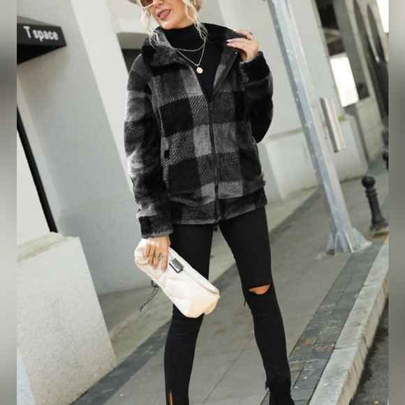 Charcoal Plaid Collared Jacket - Picture 1 of 6